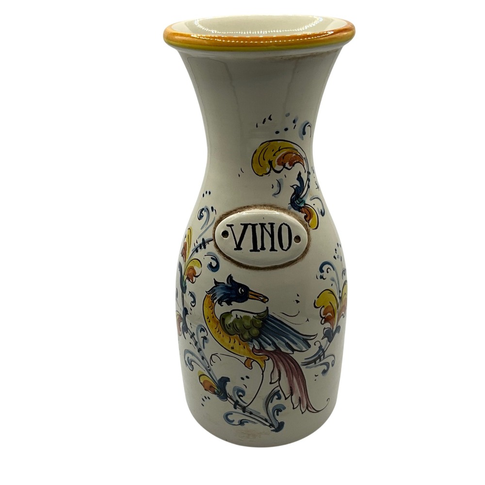 Borgioli Ceramic Vino Carafe Hand Painted Italian‎ Bird Floral Design